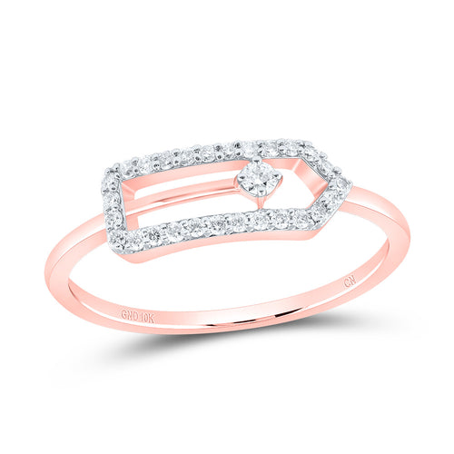 rose gold diamond paperclip ring with a diamond at the center and a smooth rose band