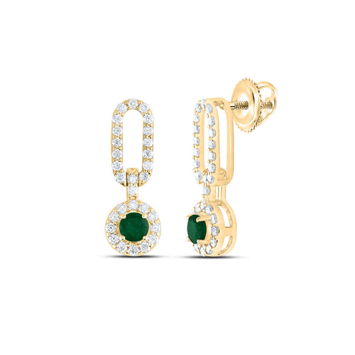 14K Diamond & Natural Emerald Gemstone Dangle Earrings
