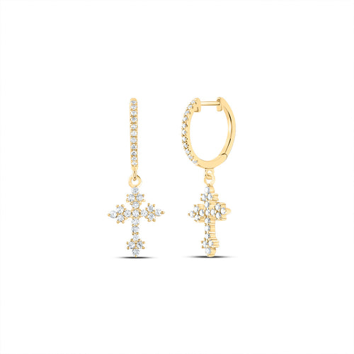 Pendientes colgantes con forma de cruz de diamantes de 14 quilates