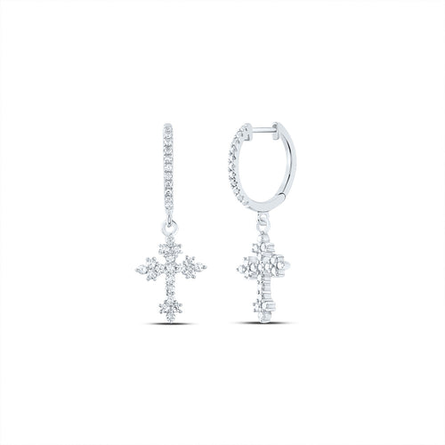 Pendientes colgantes con forma de cruz de diamantes de 14 quilates