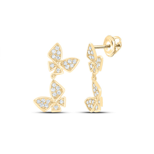 Pendientes colgantes de mariposa con diamantes de 14 quilates