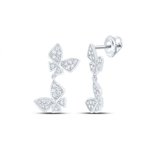 Pendientes colgantes de mariposa con diamantes de 14 quilates