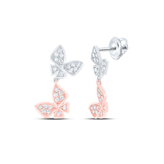Pendientes colgantes de mariposa con diamantes de 14 quilates