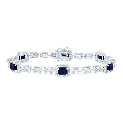 14K Diamond & Natural Blue Sapphire Gemstone Bracelet