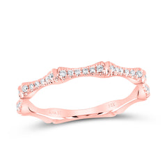 rose gold ring featuring six diamonds separated by gold bars, with the pattern extending halfway around the band for a modern and elegant look