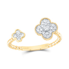 10K Diamond Clover Cuff Ring