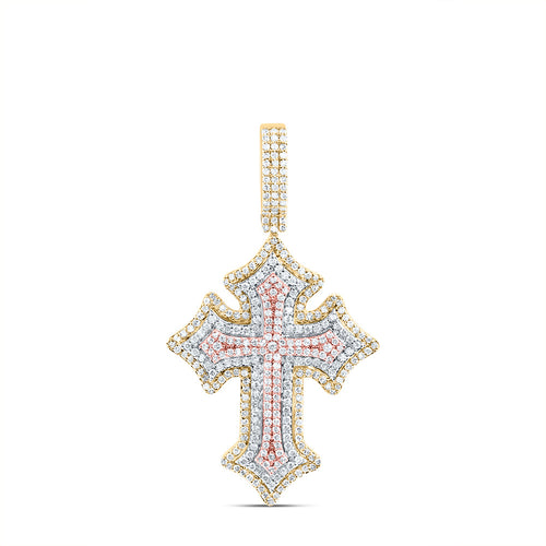 Colgante de cruz con diamantes tricolores de 10 quilates