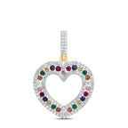 10K Diamond & Natural Multi-Color Sapphire Heart Pendant