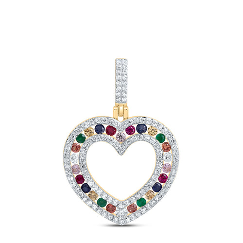 10K Diamond & Natural Multi-Color Sapphire Heart Pendant