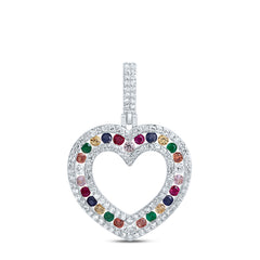 10K Diamond & Natural Multi-Color Sapphire Heart Pendant