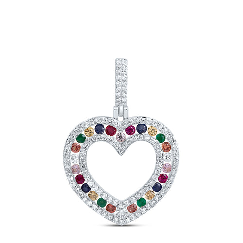 10K Diamond & Natural Multi-Color Sapphire Heart Pendant
