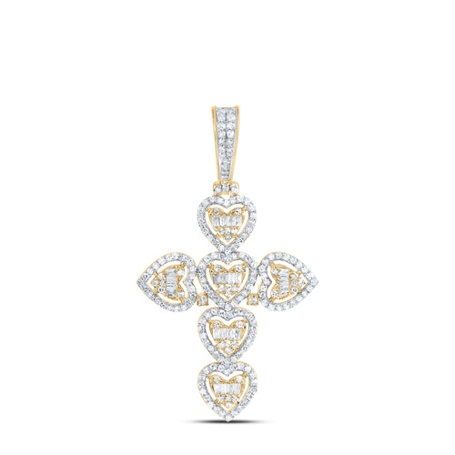 10K Baguette Heart Cross Pendant