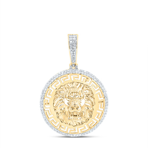 Colgante circular de estilo griego con forma de león y diamantes de 10 quilates