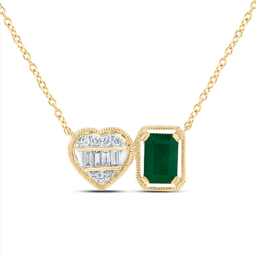 14K Heart & Natural Emerald Toi et Moi Pendant