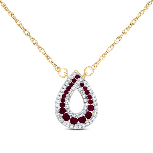 14K Diamond & Natural Ruby Pear Shaped Necklace