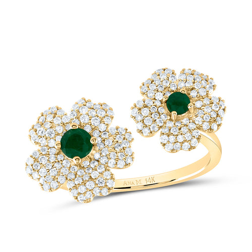 14K Diamond & Natural Emerald Flower Ring