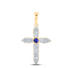 10K Diamond & Natural Blue Sapphire Cross Pendant