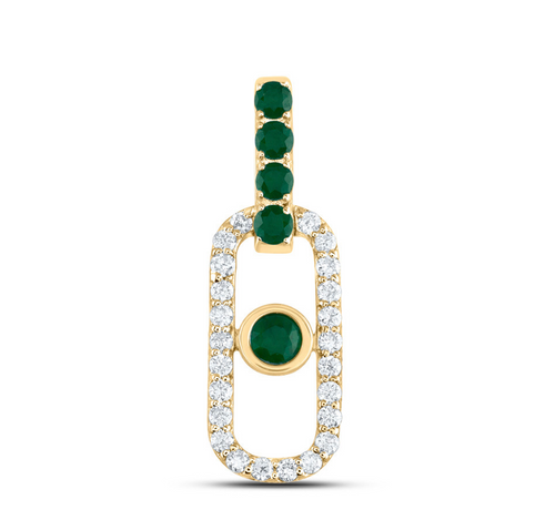 14K Diamond & Natural Emerald Paperclip Pendant