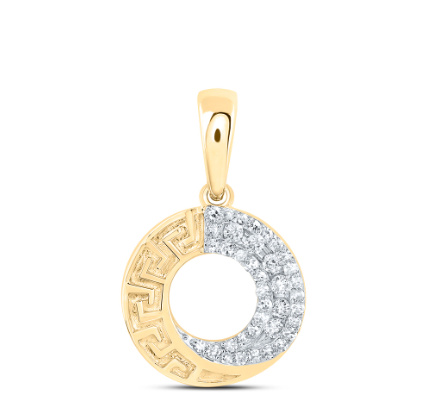 10K Greek Style Circle Diamond Pendant