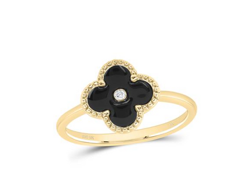 10K Diamond Black Clover Ring