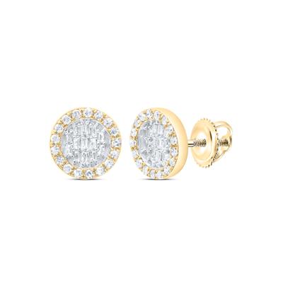 10K Round Baguette Diamond Earrings