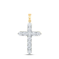 Yellow gold diamond one-row cross pendant, showcasing a sleek, elegant design with a single row of sparkling diamonds 