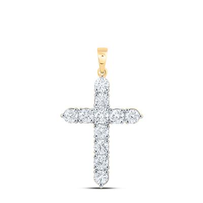 Yellow gold diamond one-row cross pendant, showcasing a sleek, elegant design with a single row of sparkling diamonds 