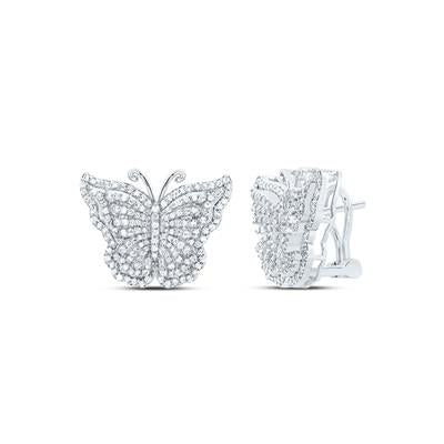 14K white gold diamond butterfly shaped stud earrings